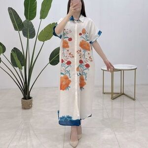 MADE IN ITALY Floral Maxi Dress with Blue Accents